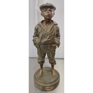 Vintage "Whistler Boy" Statue Spelter Bronze Finish Metal Newsboy Figurine 9"‎